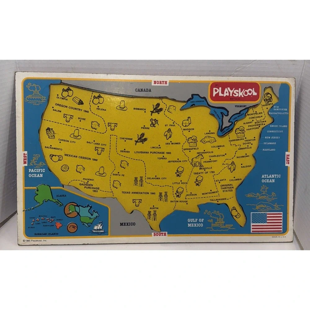 1985 Playskool Wooden Puzzle US United States Capitol Map 100% Complete Made USA